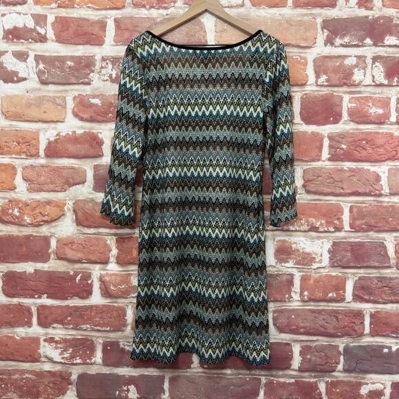 Connected Apparel Dress Women's 12 Multicolor Herringbone Abstract Sheer Knit - Picture 2 of 8